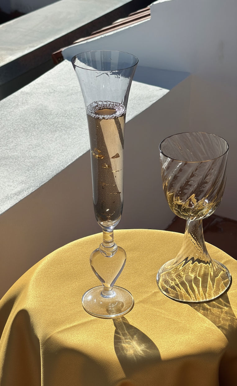 A Pair of Hand Blown Champagne Flutes with Heart
