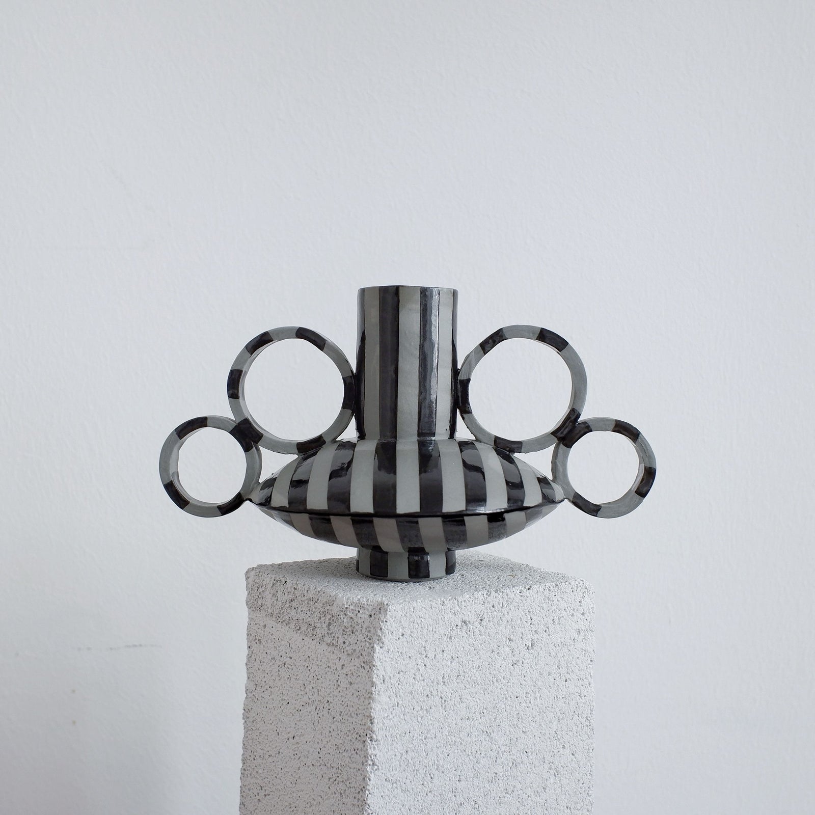 Small Zebrino - Black on Gray - Porcelain Vase