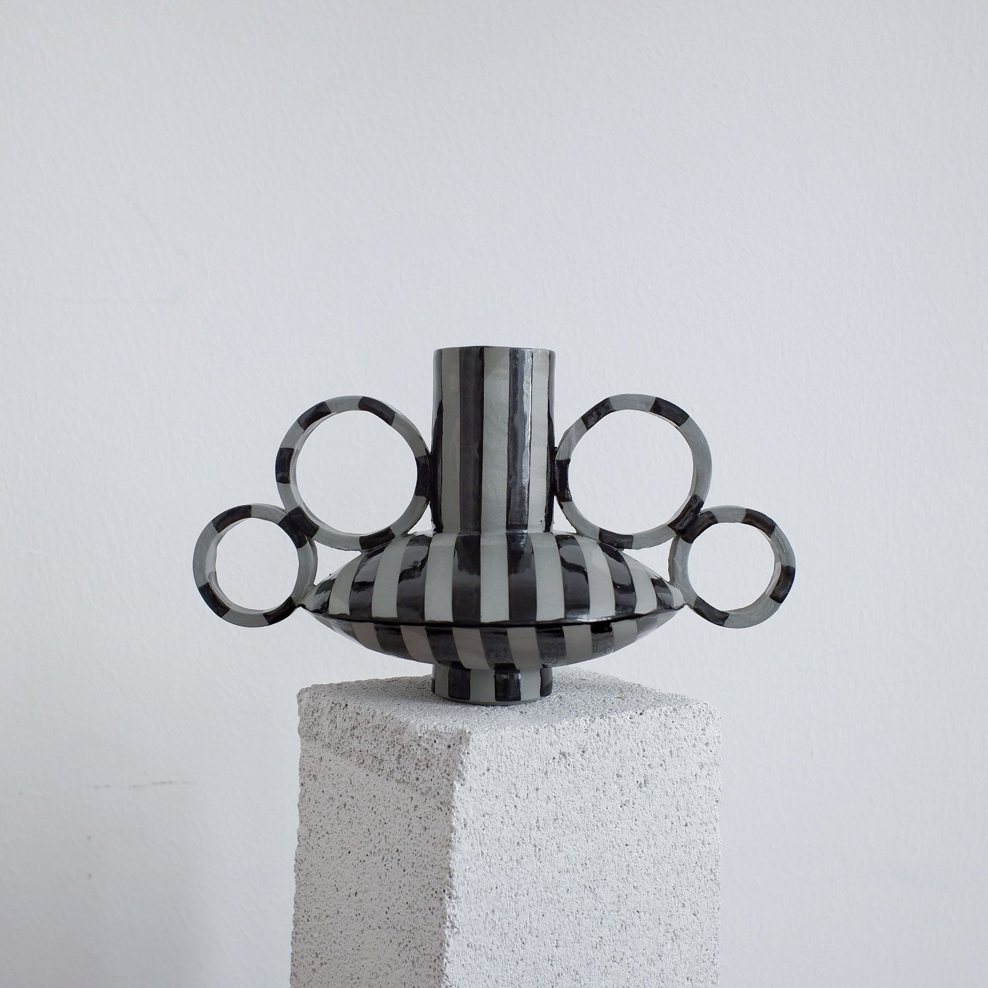 Small Zebrino - Black on Gray - Porcelain Vase