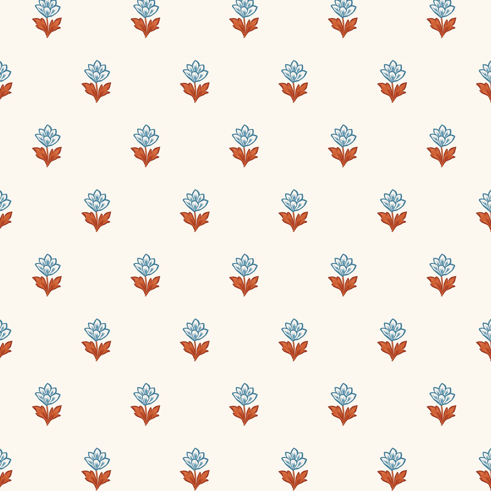 Indian Tulips Wallpaper - Blue and Brown