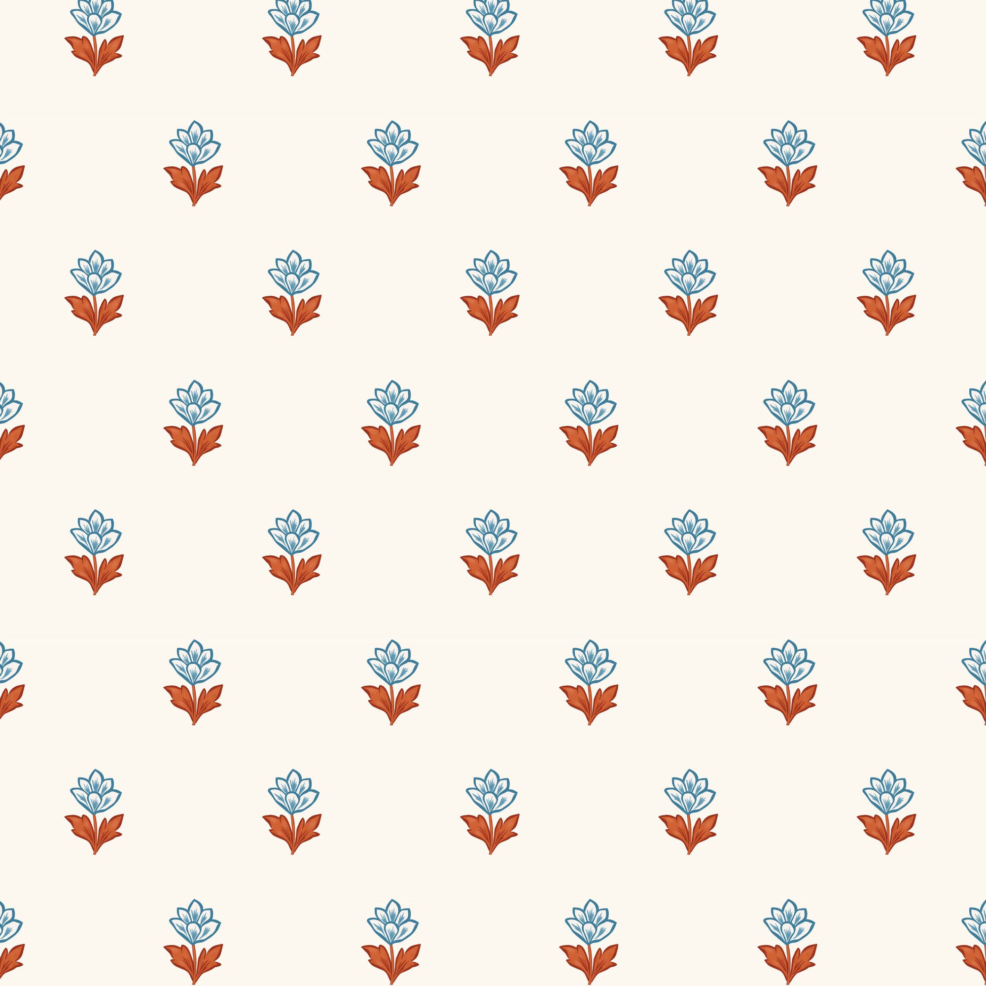 Indian Tulips Wallpaper - Blue and Brown
