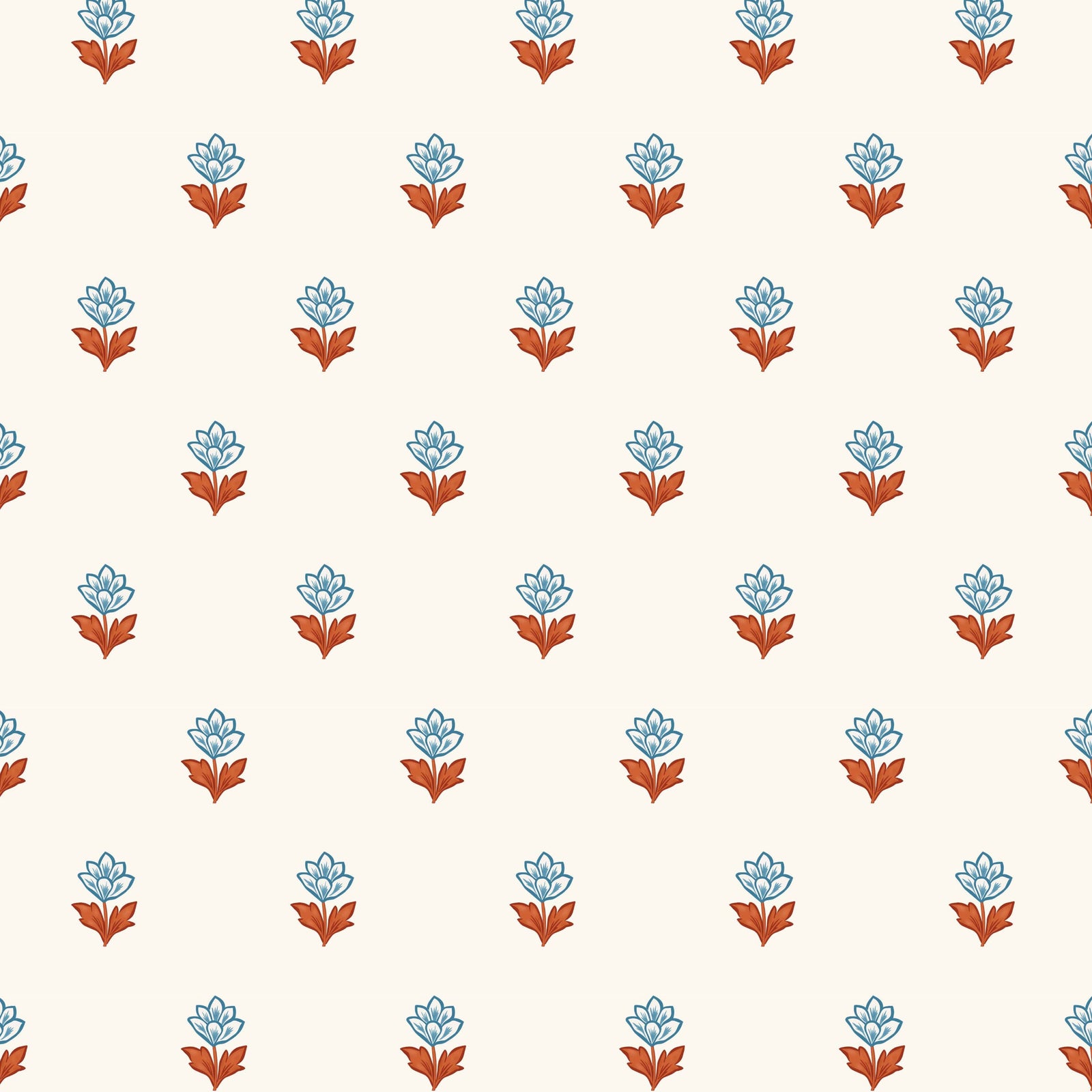 Indian Tulips Wallpaper - Blue and Brown