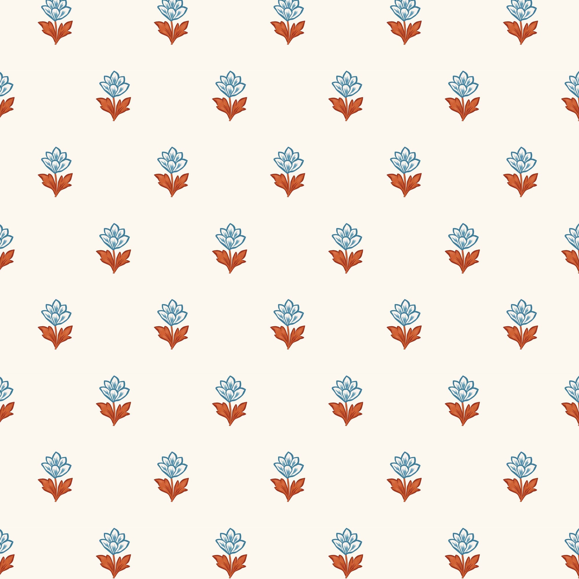 Indian Tulips Wallpaper - Blue and Brown