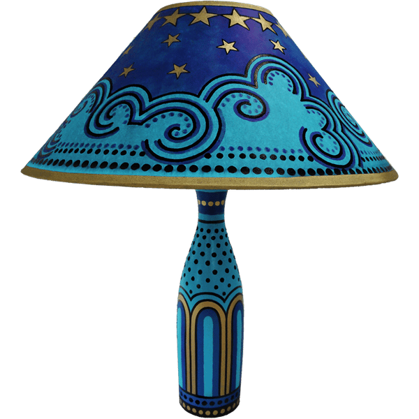 Clouds & Stars Hand Painted 14" Lampshade in Blue Gold