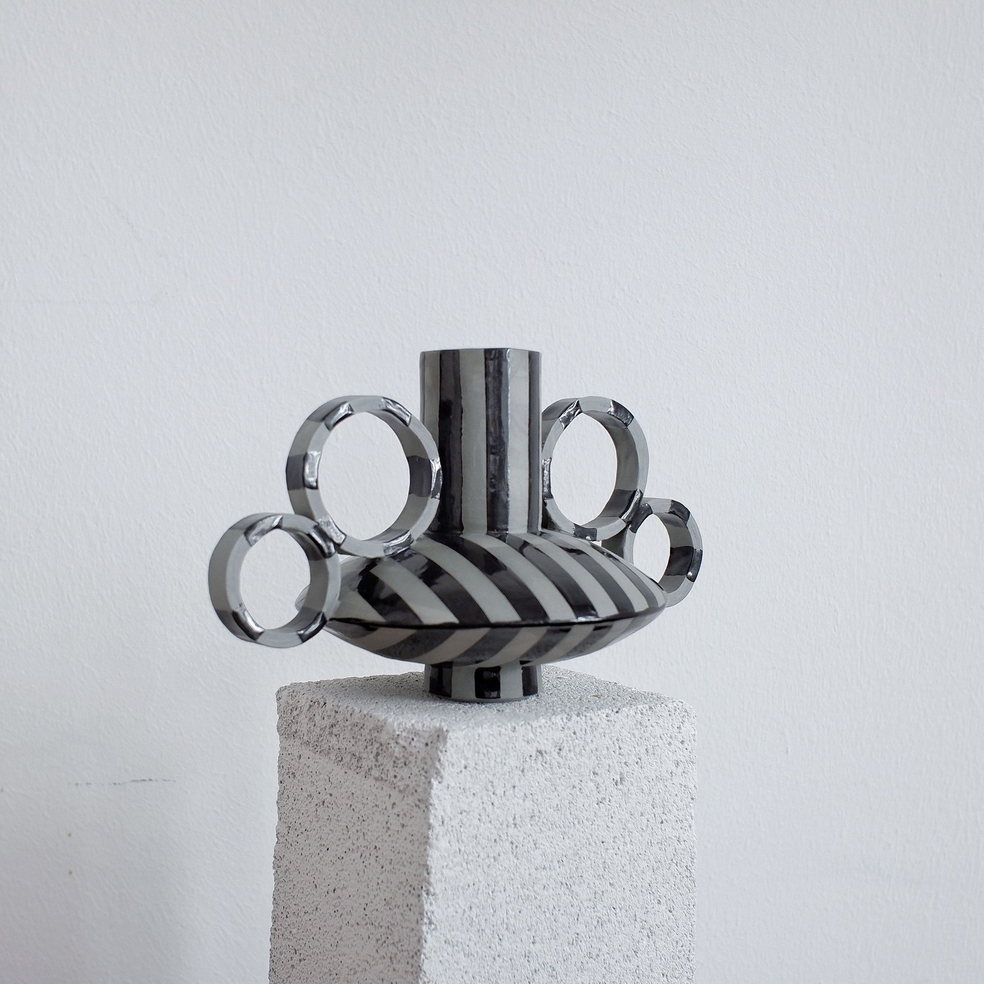 Small Zebrino - Black on Gray - Porcelain Vase