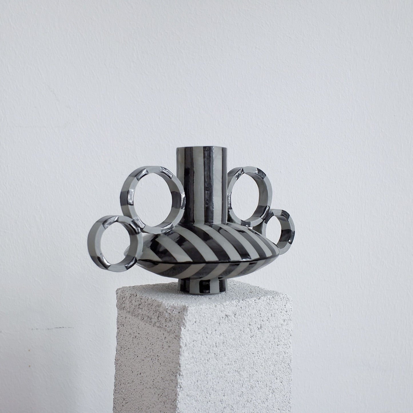 Small Zebrino - Black on Gray - Porcelain Vase