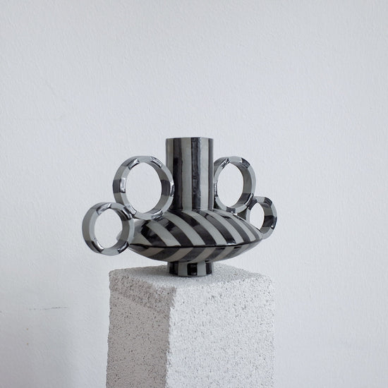 Small Zebrino - Black on Gray - Porcelain Vase
