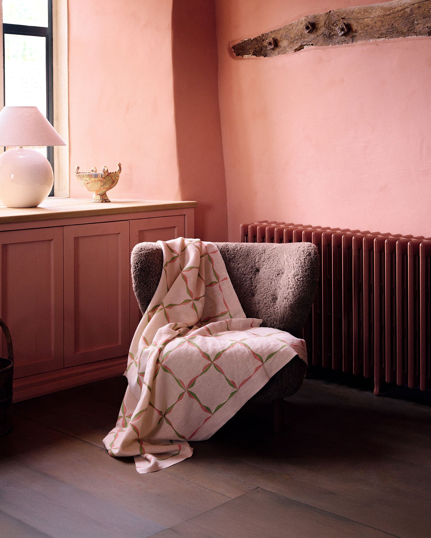 Ribbon Check Fabric (Plaster Pink and Sage Green)