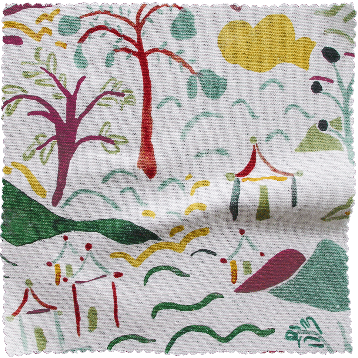 Printed Forest and Hills Fabric - Plum