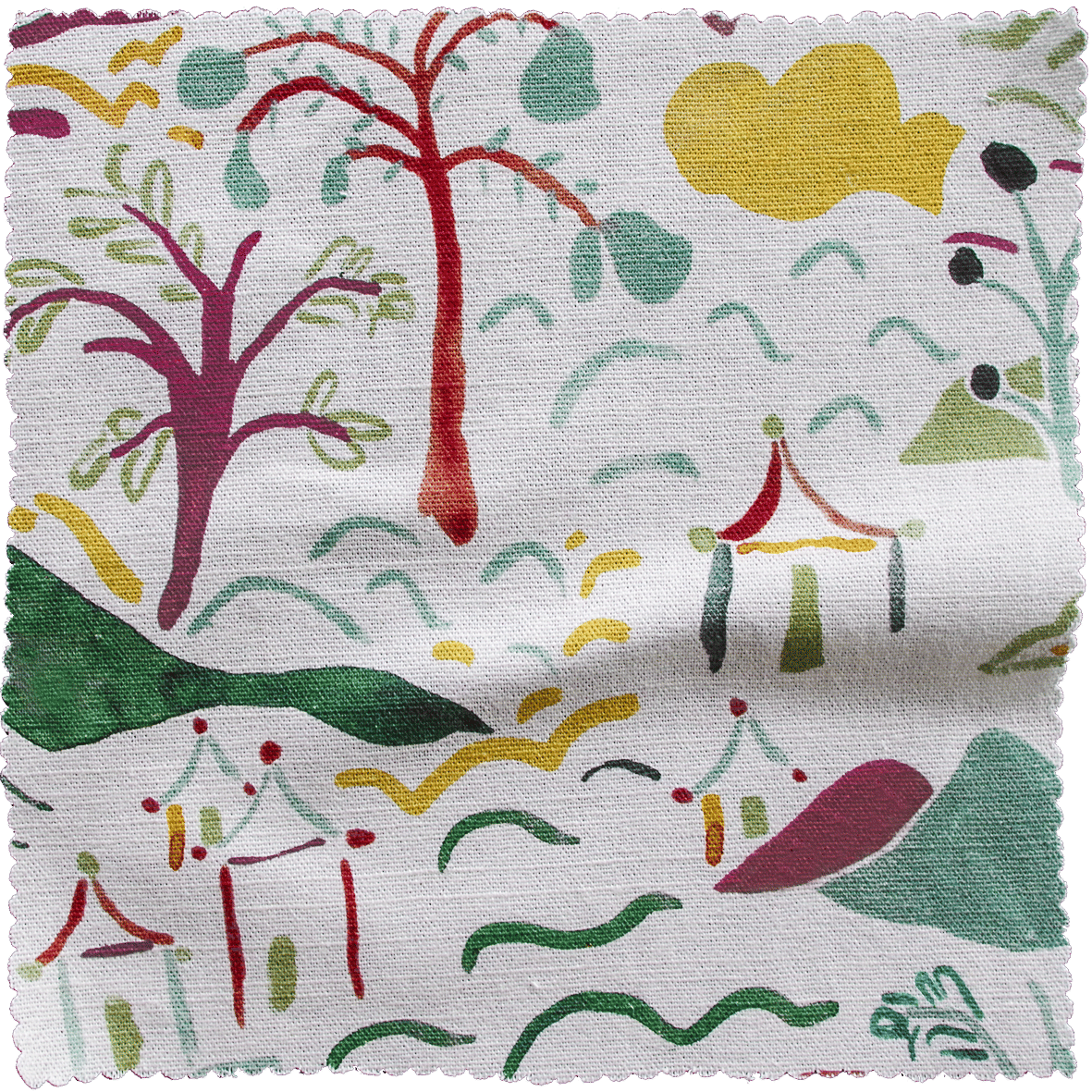 Printed Forest and Hills Fabric - Plum