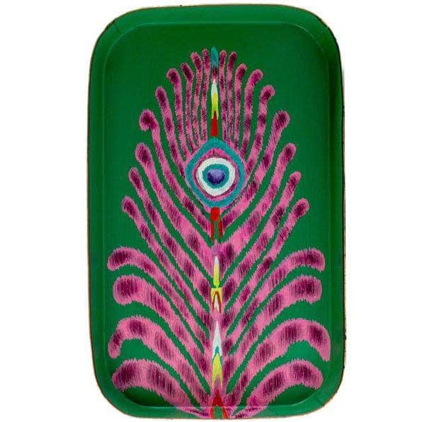 Les Ottomans x Matthew Williamson Hand-Painted Peacock Iron Tray - Green