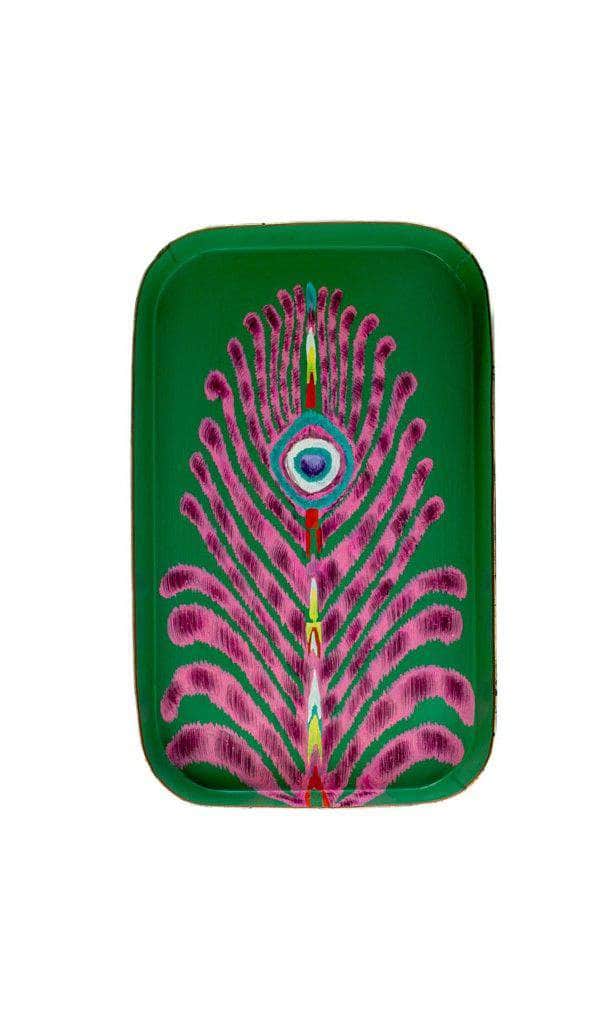 Les Ottomans x Matthew Williamson Hand-Painted Peacock Iron Tray - Green