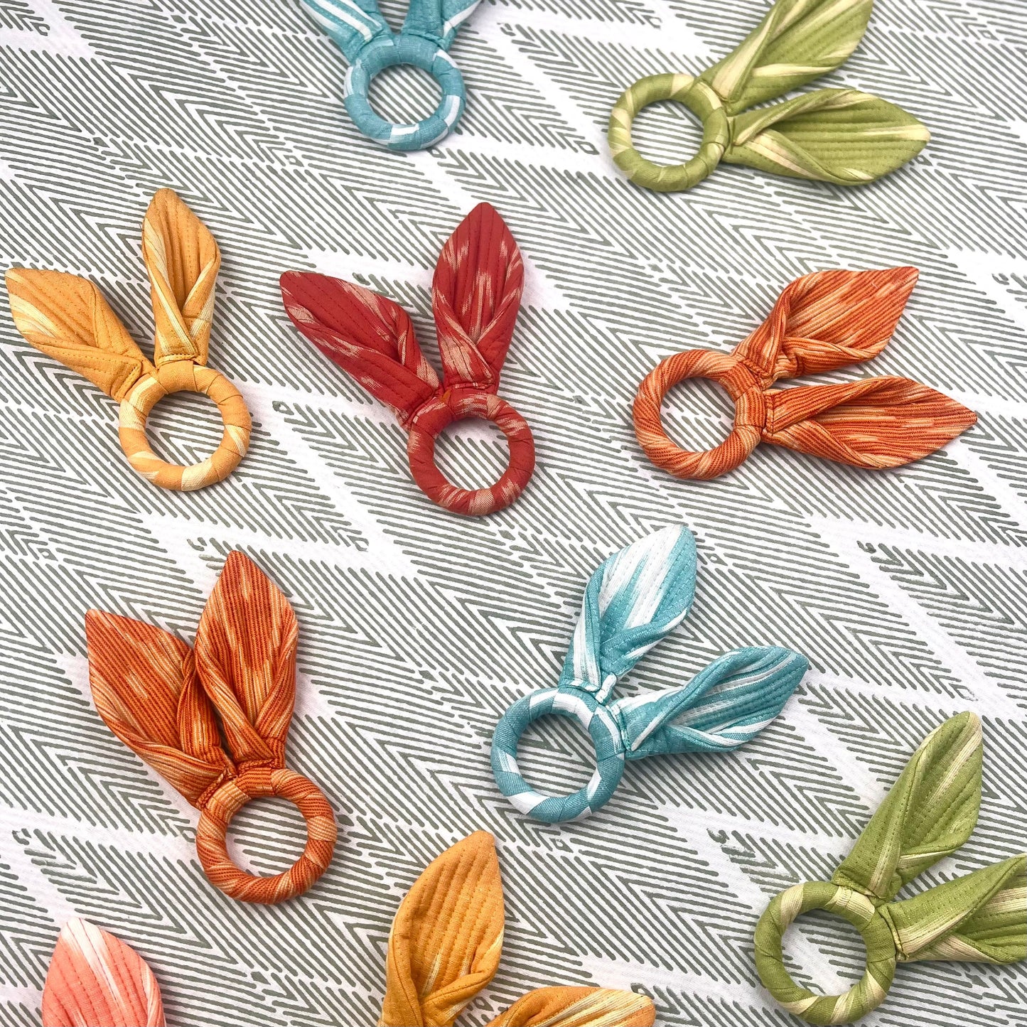 Easter Bunny Ears Napkin Ring - Woven Ikat - Coral