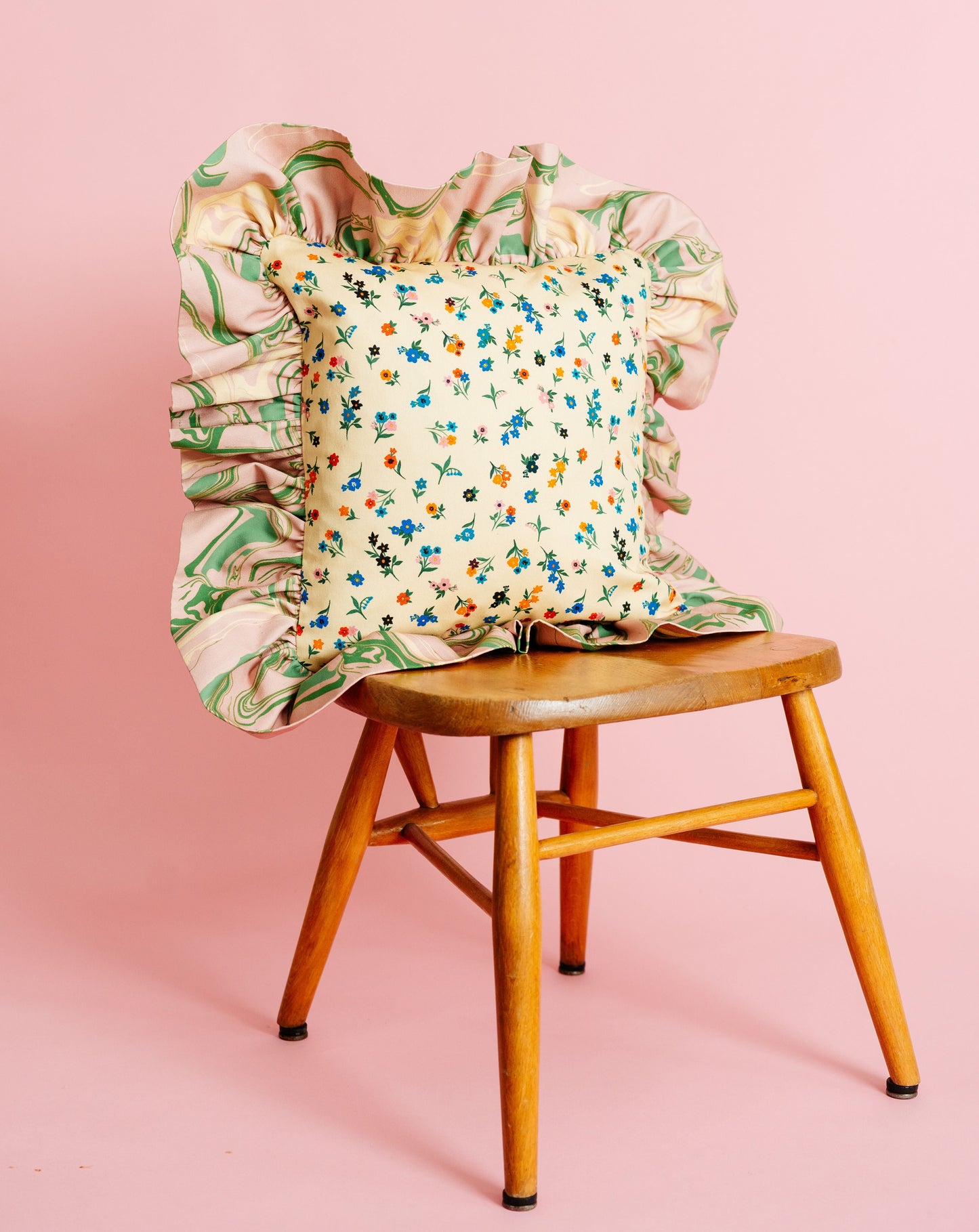 "Frilly Fancy" cushion in Peony Pink