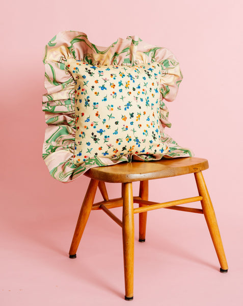 "Frilly Fancy" cushion in Peony Pink
