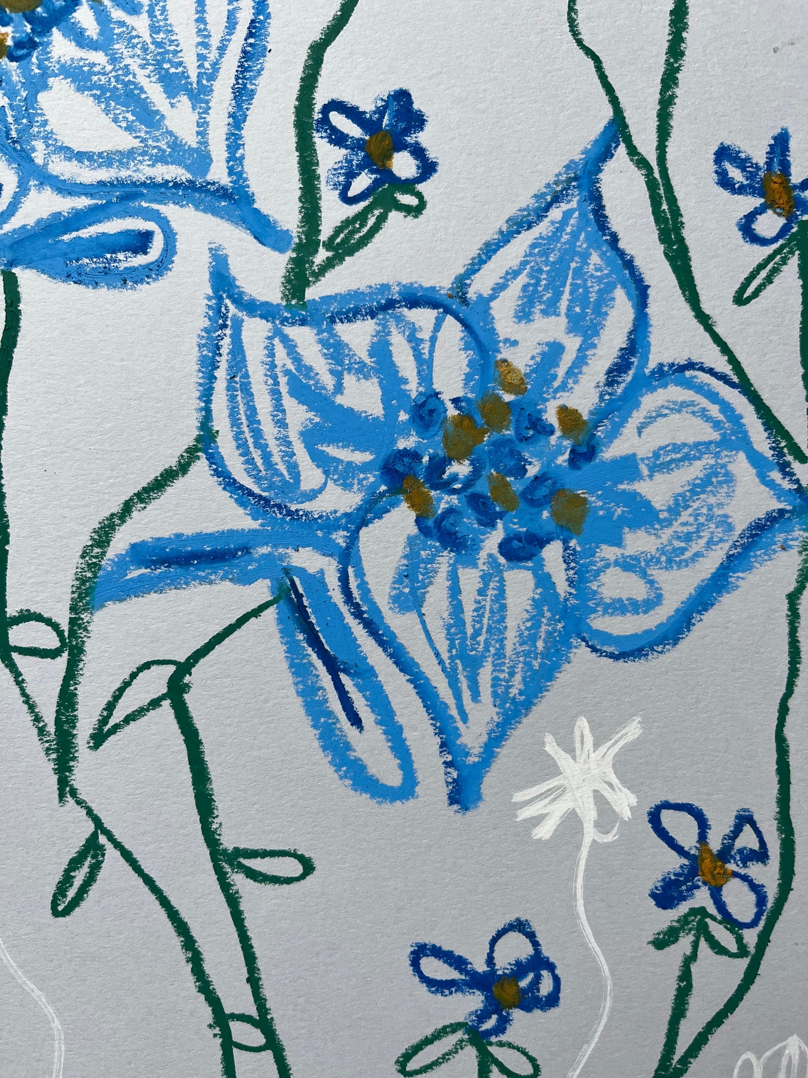 Blue Florals on Blue Background | Original Painting A3