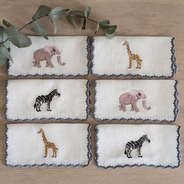 KENYA - Animals embroidery cocktail napkin set (set of 6)