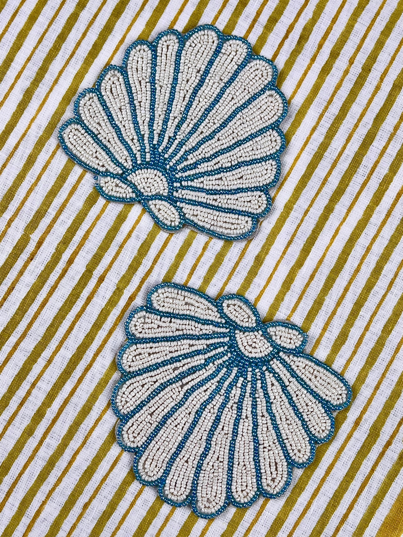 Beaded Shell Coasters - Ocean Blue & Ivory (set of 4)