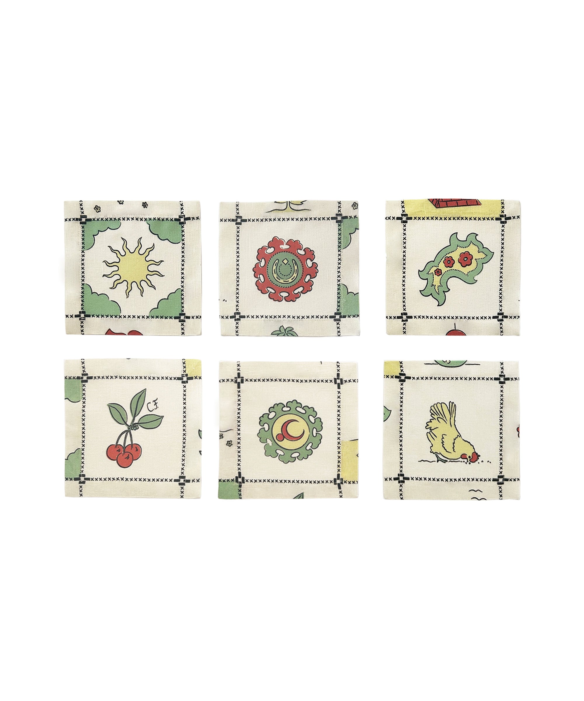 Re-Work Cocktail Napkins in Black Border Print- Set of Six