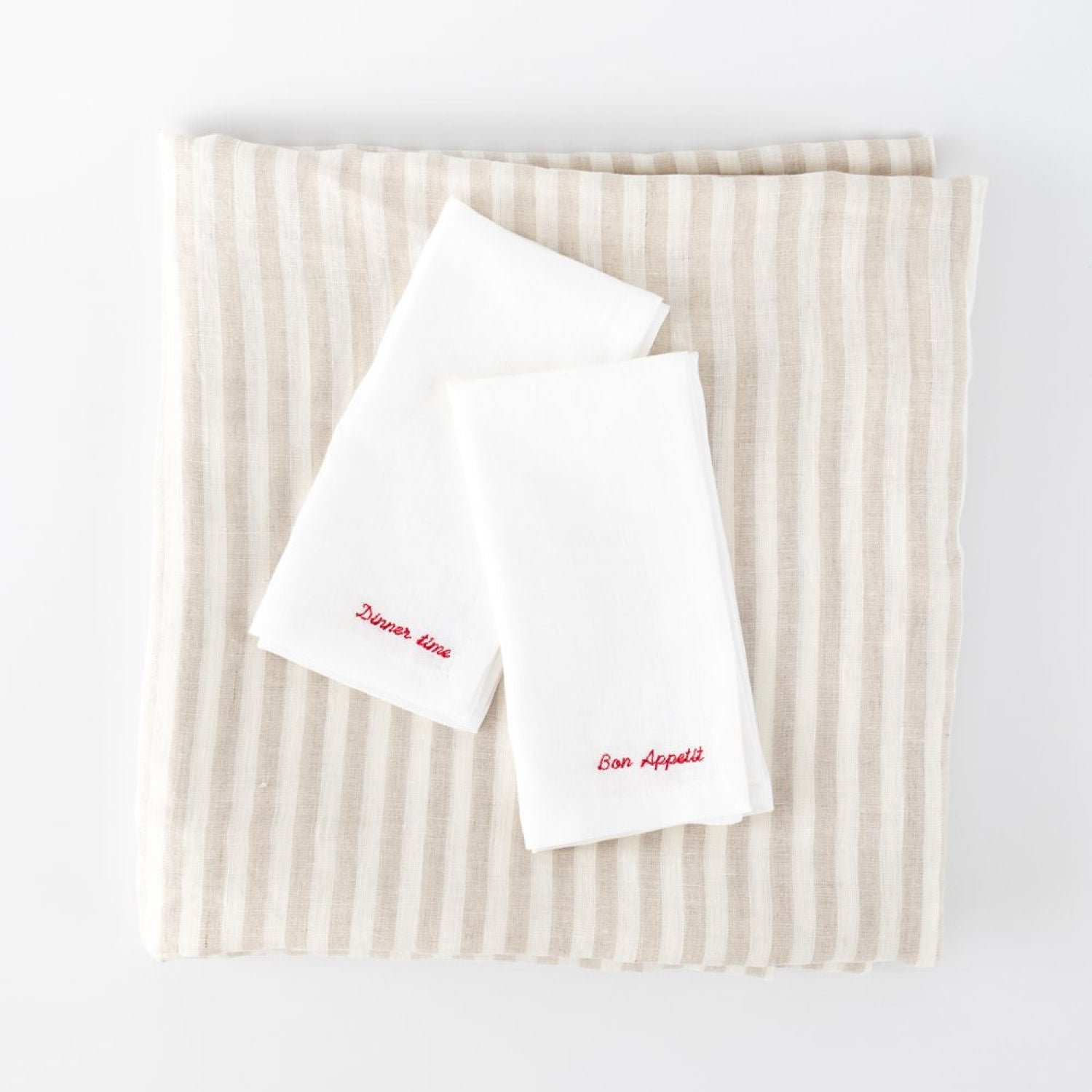 Embroidered Linen Napkins (Set of 2) – “Bon Appétit” & “Dinner Time” Edition