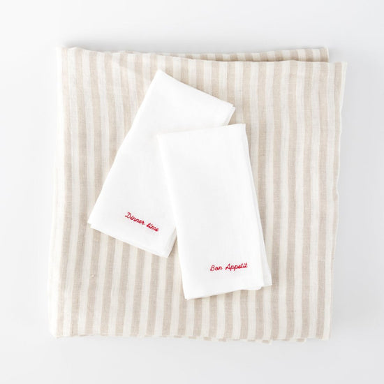 Embroidered Linen Napkins (Set of 2) – “Bon Appétit” & “Dinner Time” Edition