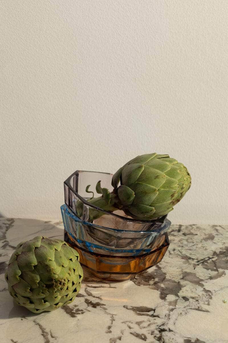 Vintage Colourful Faceted Glass Bowl