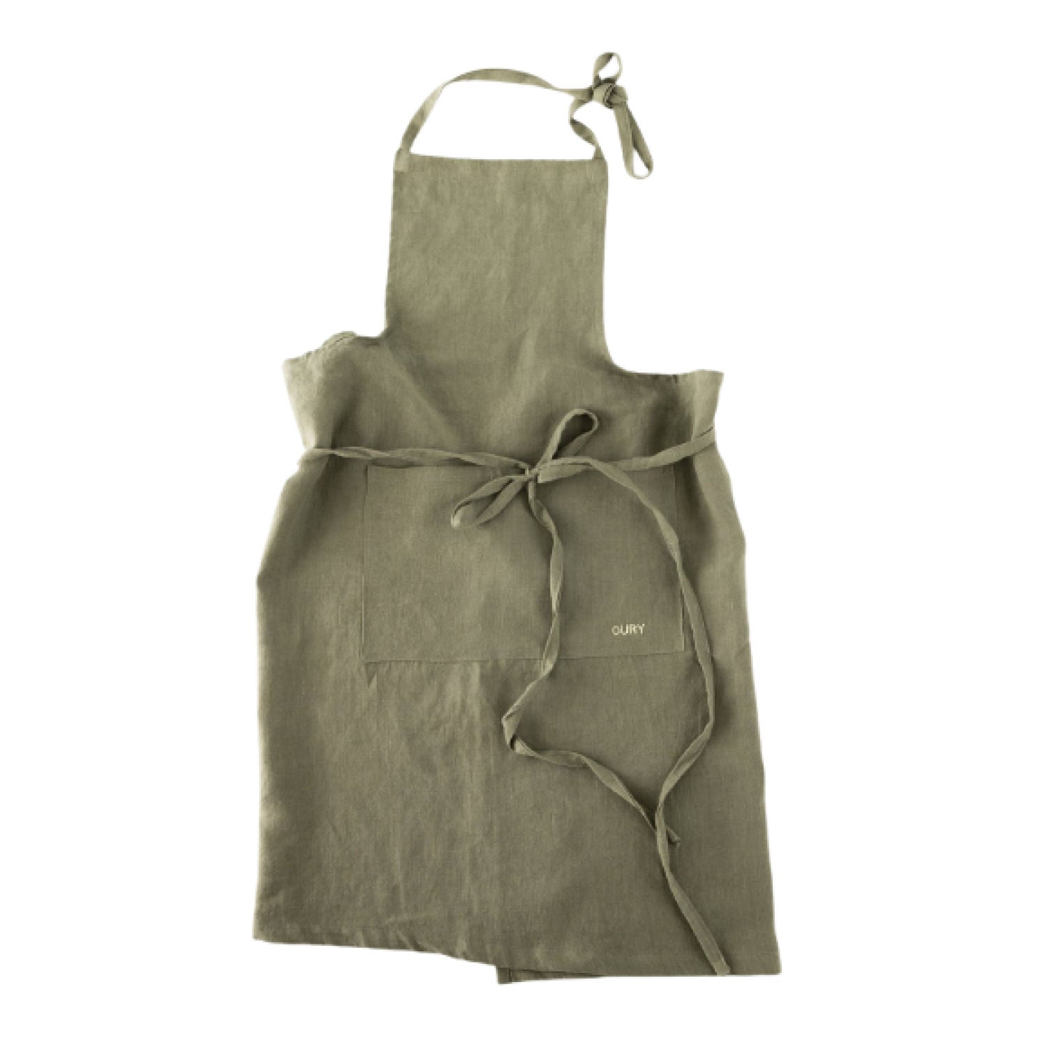 Handcrafted Linen Apron – Green with Embroidery