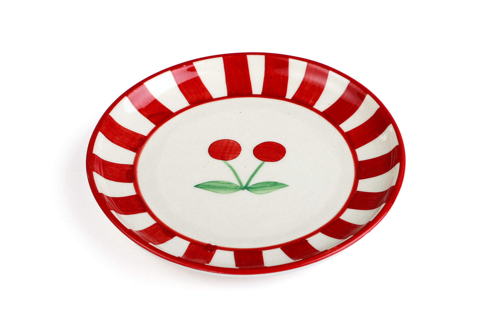 Ceramic Cherry Dessert Plate - Red