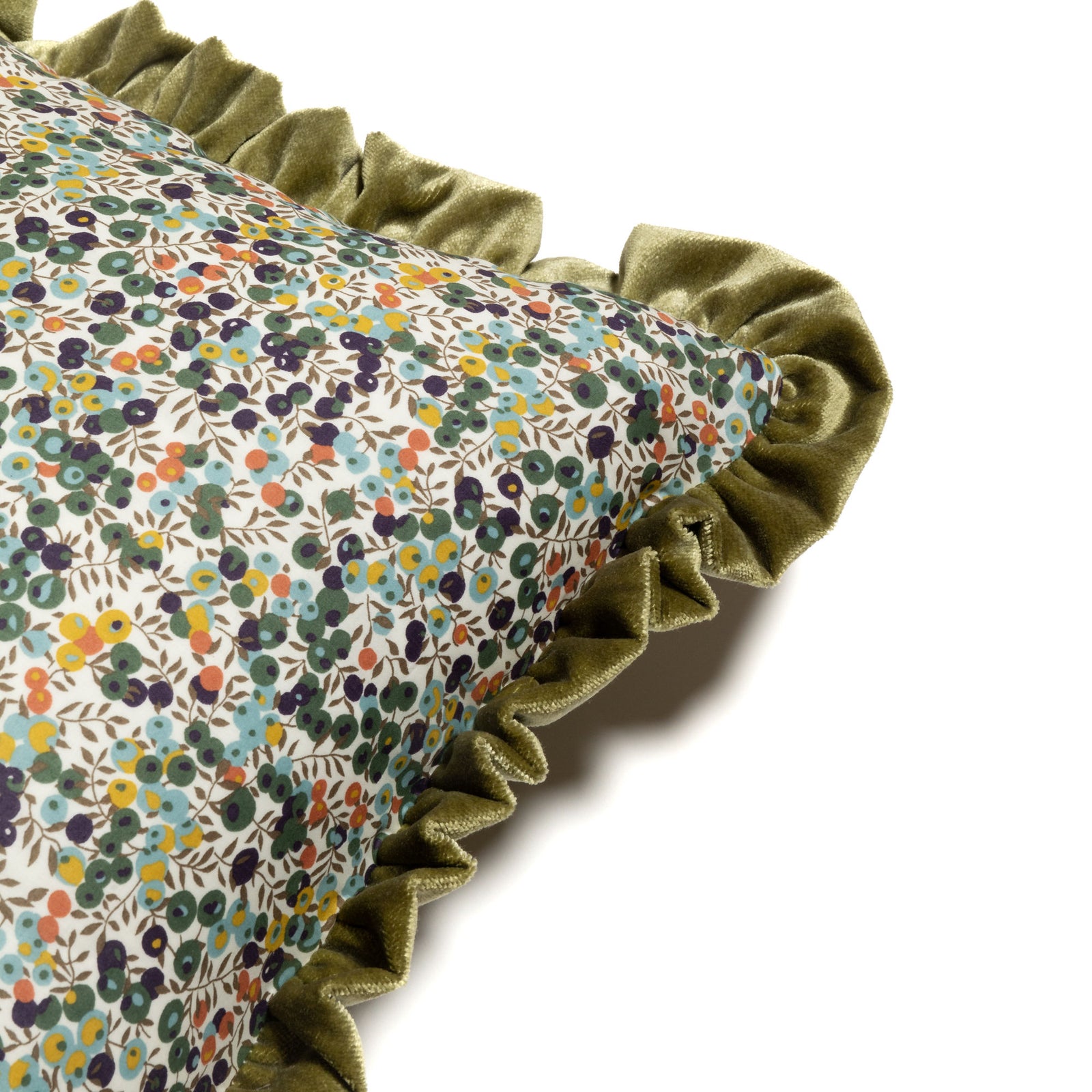 Velvet Ruffle Cushion made from Liberty Fabric 'Wiltshire'