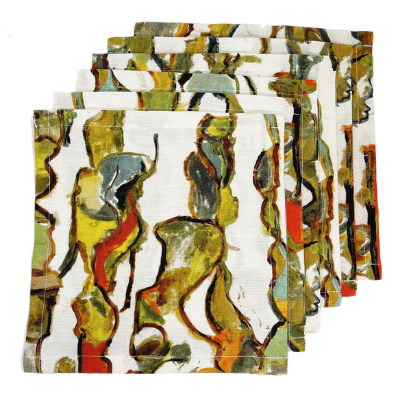 Stromboli Printed Linen Cocktail Napkins Set of 6