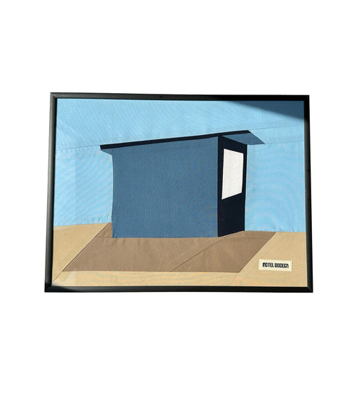 Beach Hut Original Quilted Artwork in Frame
