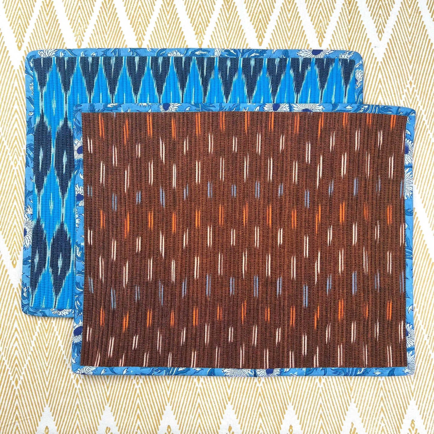 The Ikat Breakfast Placemat - Blue & Brown