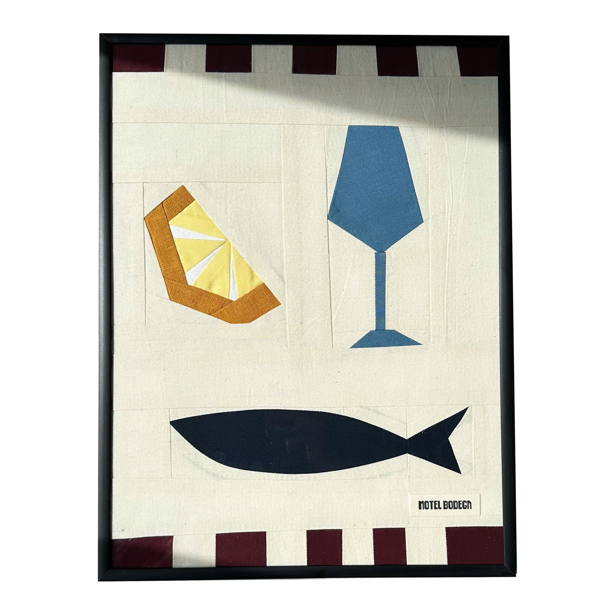 Wine, Fish & Lemon Original Quilted Artwork in Frame
