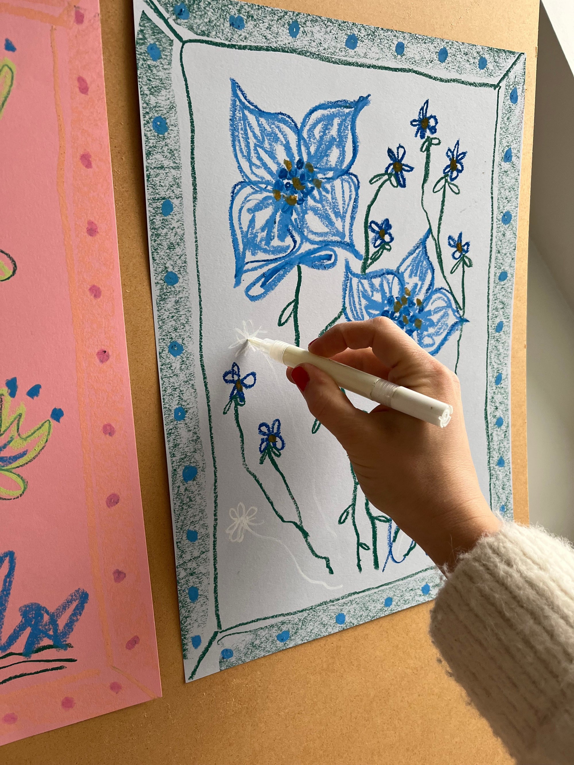 Blue Florals on Blue Background | Original Painting A3