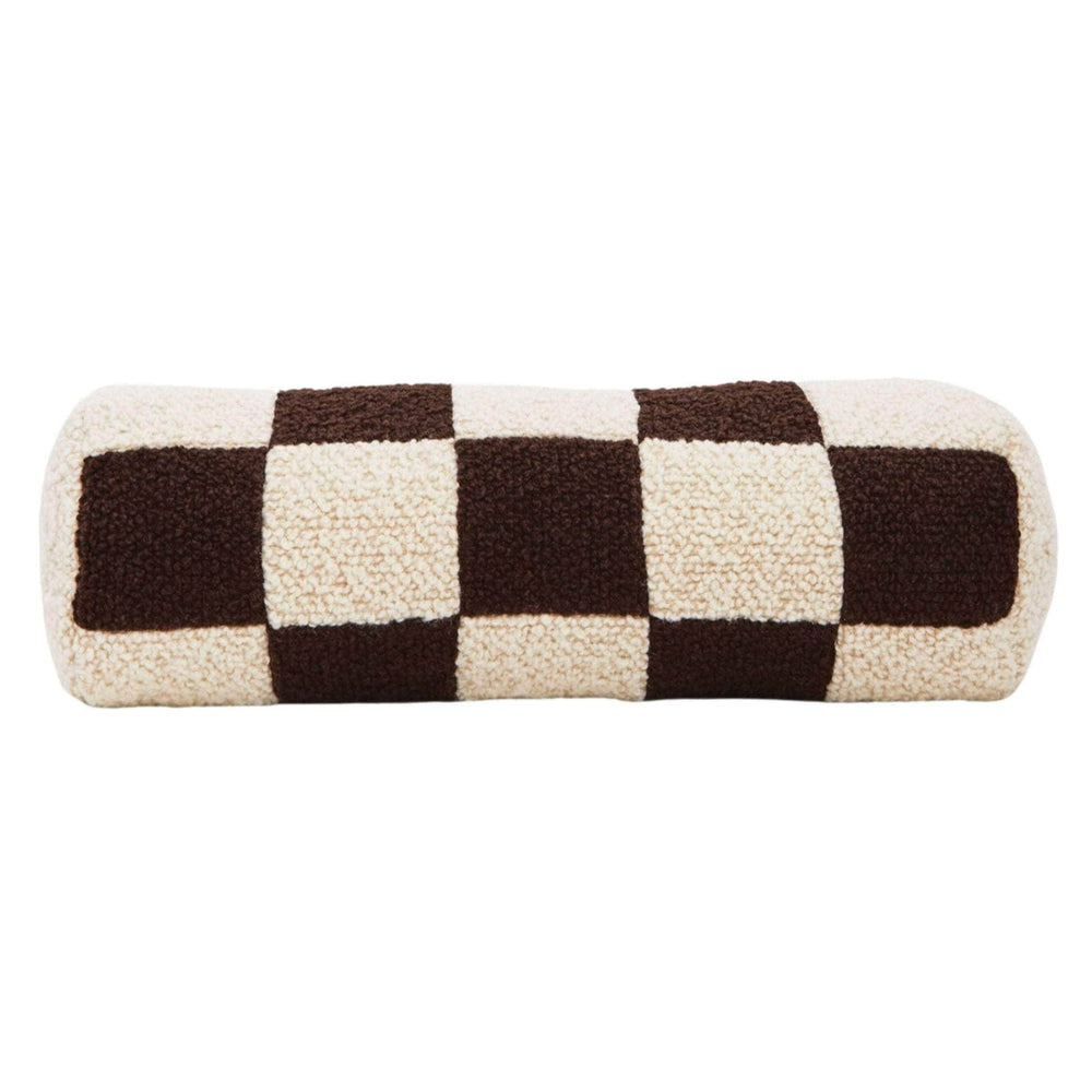 Le Cylindre - Wool Bouclé Checkered Bolster Chocolate/ Eggshell