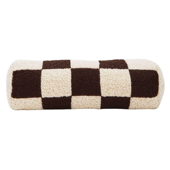 Le Cylindre - Wool Bouclé Checkered Bolster Chocolate/ Eggshell