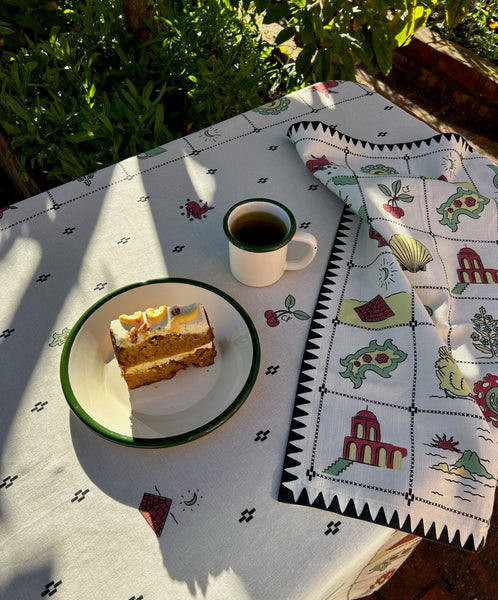 Redwork Tea Towel in Black