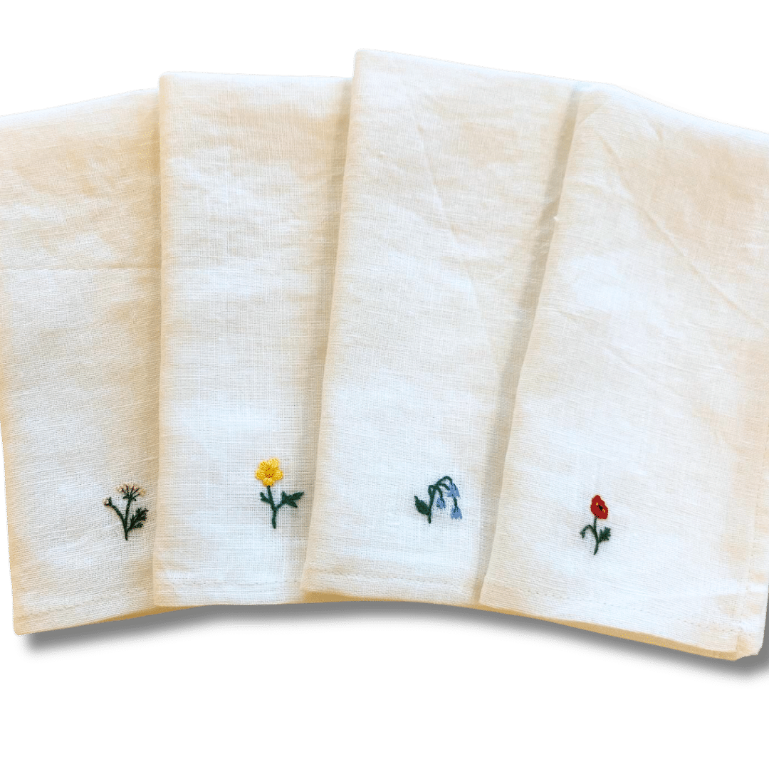 Wonderful Wildflowers White Napkins, Set of 4