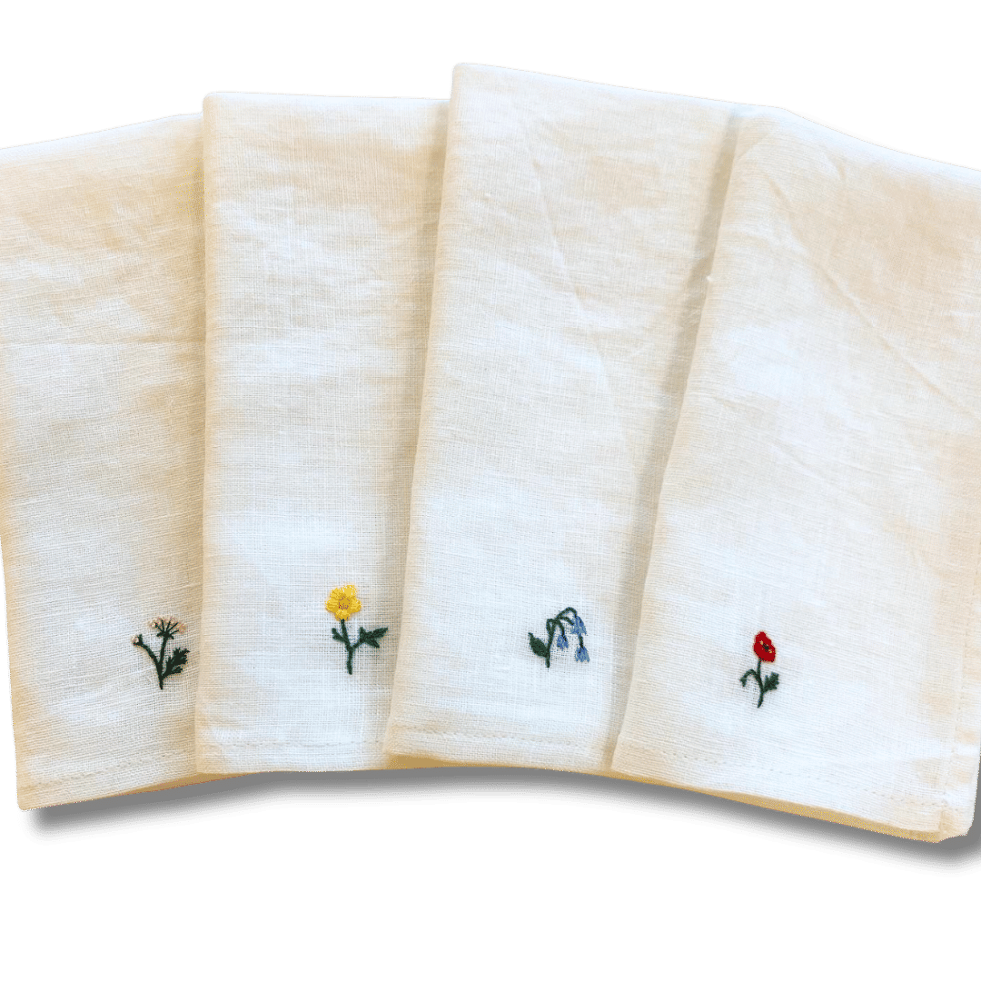 Wonderful Wildflowers White Napkins, Set of 4