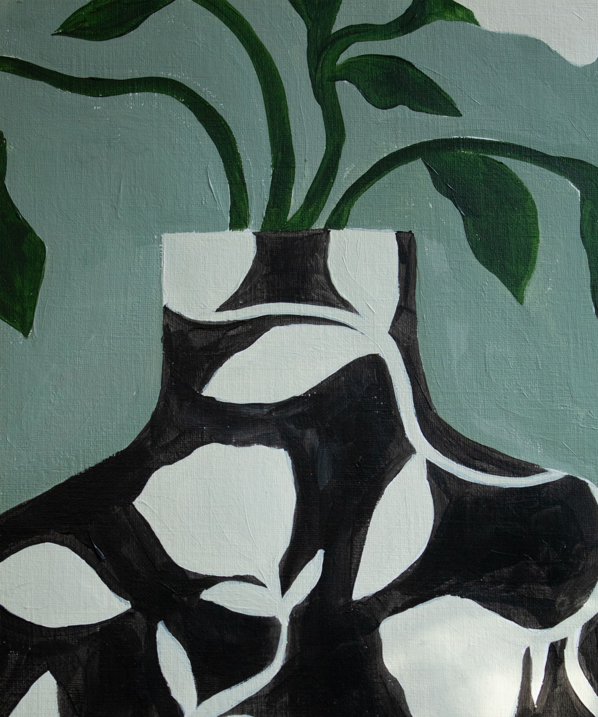 Patterned vase on Sage- Original painting