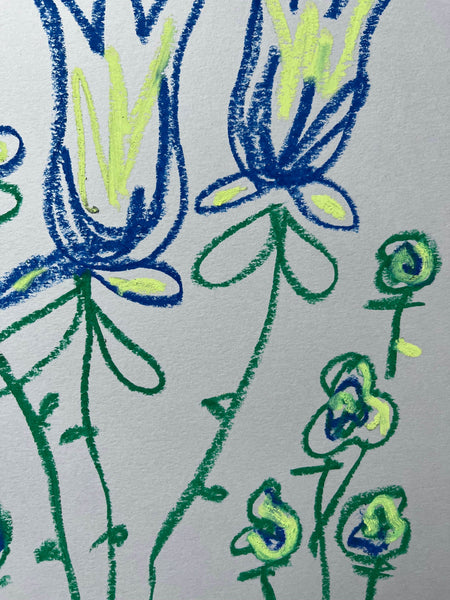 Light Green & Blue Floral | Original Painting A3