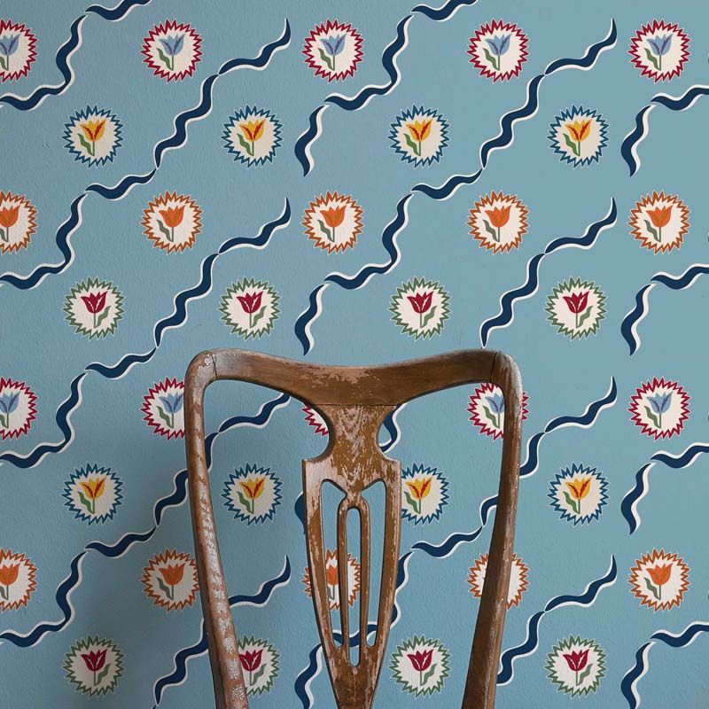 Tulips of Belgravia Wallpaper - Blue