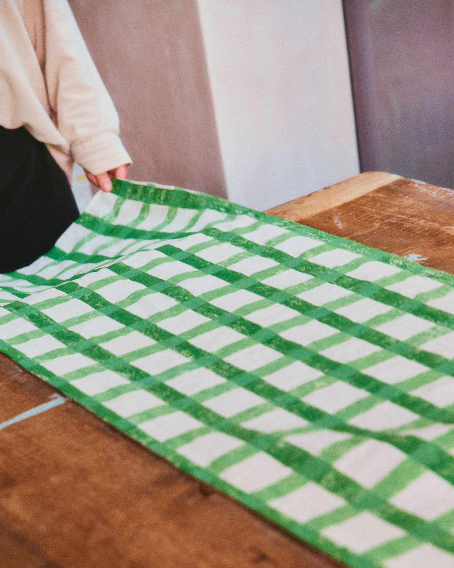 Green Gingham Stripe Table Runner