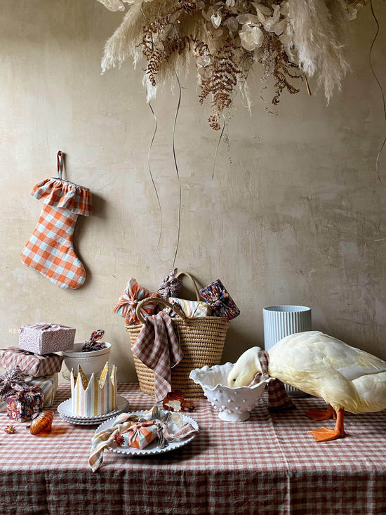 Large Linen Tablecloth in Rose Gingham