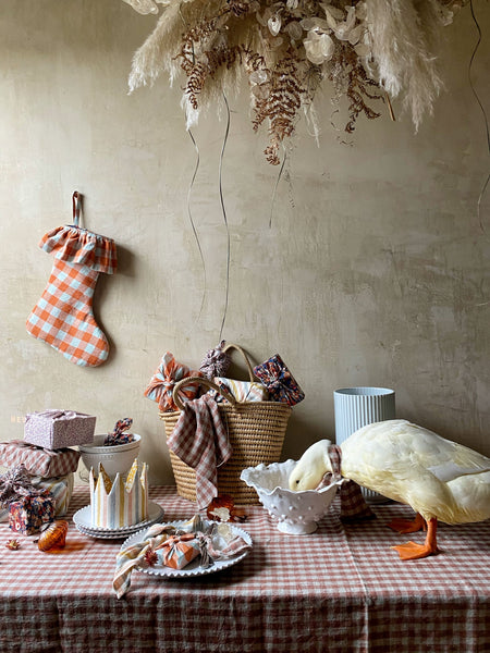 Large Linen Tablecloth in Rose Gingham