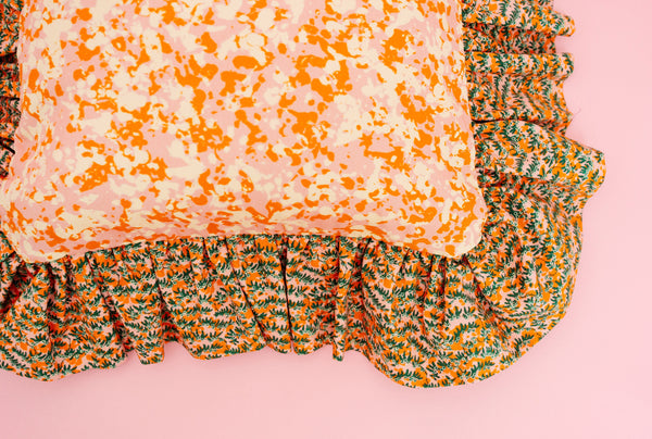 "Frilly Fancy" cushion in Tangerine Orange