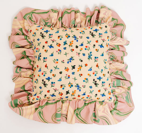 "Frilly Fancy" cushion in Peony Pink