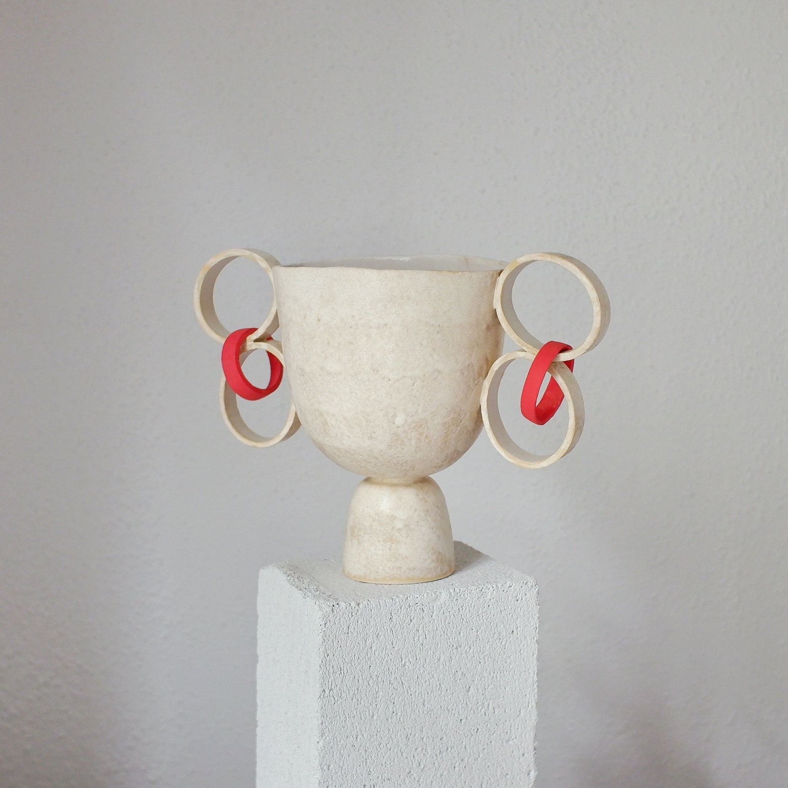 Jackie - Beige with Red Earrings - Porcelain Vase or Goblet