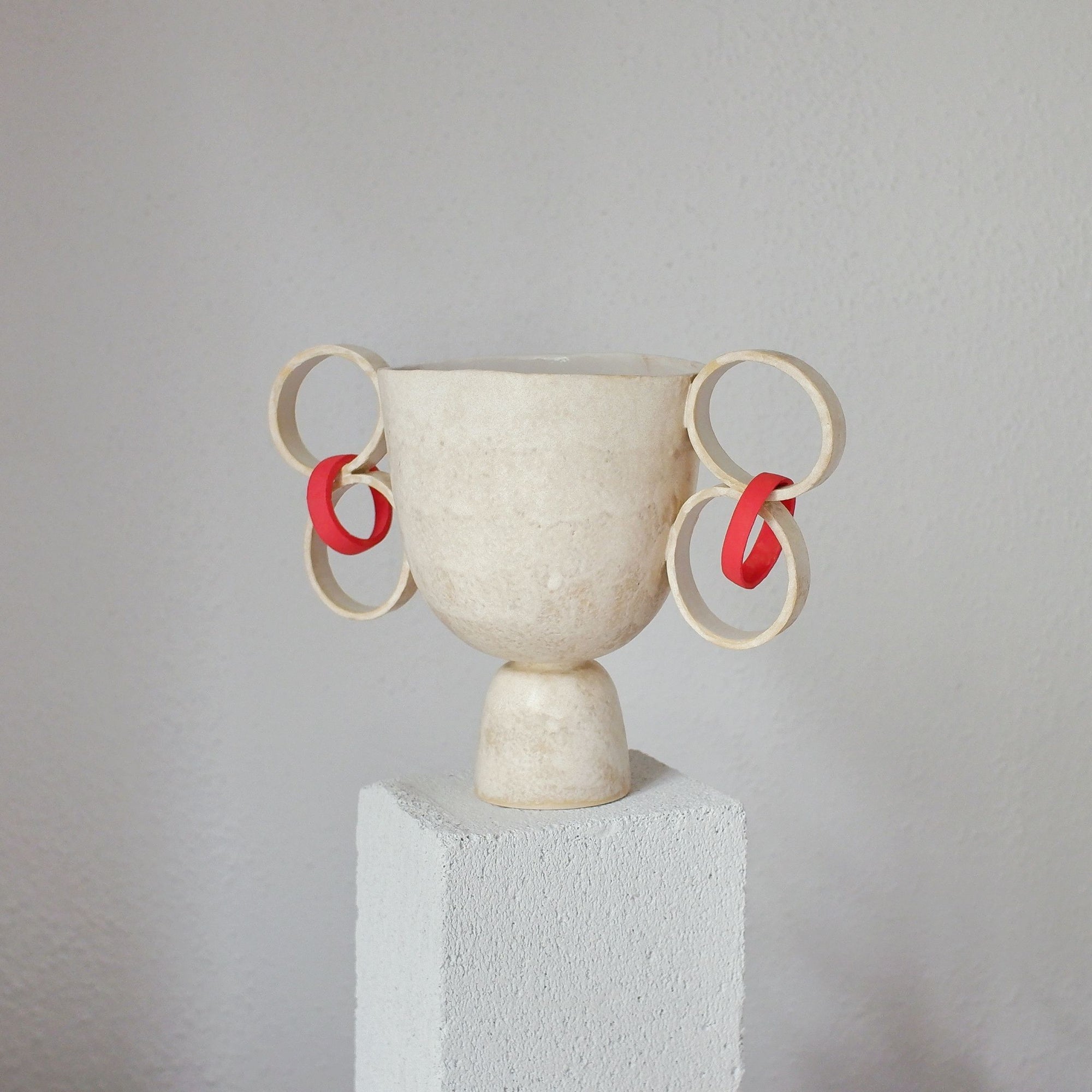 Jackie - Beige with Red Earrings - Porcelain Vase or Goblet