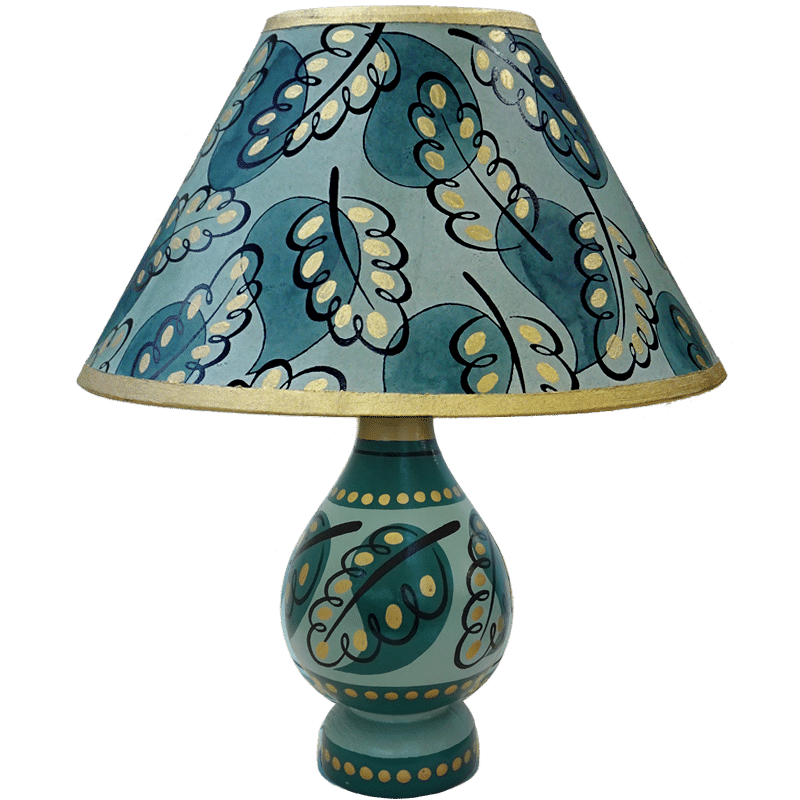 Paisley Leaf Hand Painted 10" Lampshade in Green Gold